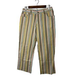 Carolina Blues slacks pants ankle women's 8 blue tan stripe cropped yellow light